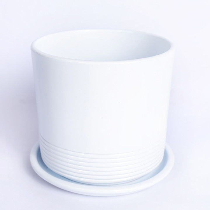 Doniczka Cylinder z podstawką Biały połysk | 17 cm