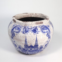 Biało-niebieska osłonka ceramiczna retro – 22 cm | Tomaszewski
