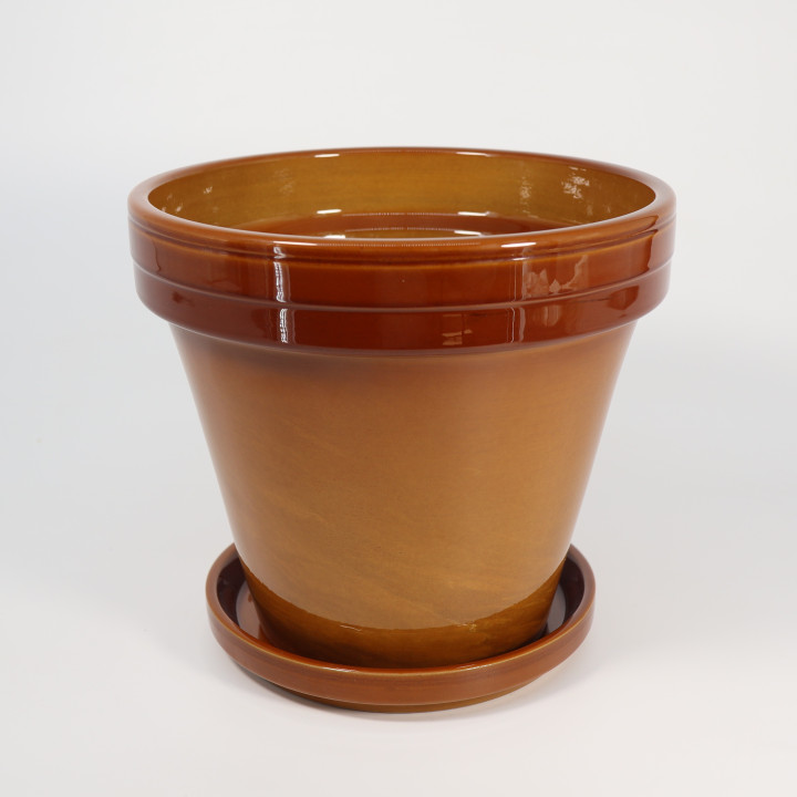 Doniczka Lazur Bursztynowa z podstawką  18 cm| Tomaszewski