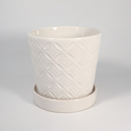 Doniczka ceramiczna z podstawką Maroko biała 15 cm | Tomaszewski