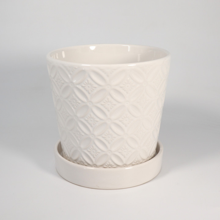 Doniczka ceramiczna z podstawką Maroko biała 15 cm | Tomaszewski